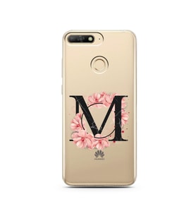 Pembe Çiçekli Harf Tasarım Süper Şeffaf Silikon Telefon Kılıfı Huawei Y6 Prime 2