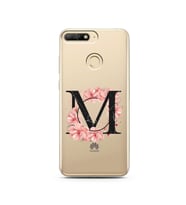 Pembe Çiçekli Harf Tasarım Süper Şeffaf Silikon Telefon Kılıfı Huawei Y6 Prime 2