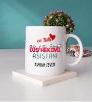 Mesajlı Diş Hekimi Asistanı Hediye Kupa Bardak ve Taş Bardak Altlığı Hediye Seti