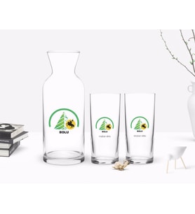 BK Gift Kişiye Özel Renkli Baskılı Bolu Tasarımlı Turistik İkili Rakı Bardağı ve Karaf Hediye Seti-1 (Beyaz)