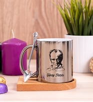 Atatürk Siluetli Ahşap Altlıklı Silver Kupa Bardak