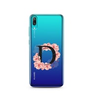 Pembe Çiçekli Harf Tasarım Süper Şeffaf Silikon Telefon Kılıfı Huawei Y7 Prime 2