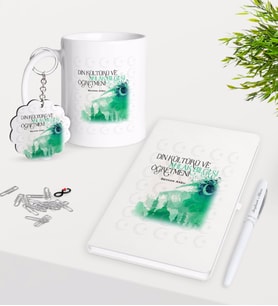 BK Gift Kişiye Özel Din Kültürü Ve Ahlak Bilgisi Öğretmeni Kupa Anahtarlık Beyaz Defter Kalem Hediye Seti-4 (Model 1)