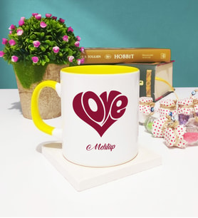Sevgiliye Love Tasarımlı Sevgili Kupa Bardak Sarı
