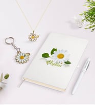 BK Gift Kişiye Özel İsimli Defter Kalem Gold Papatya Kolye ve Anahtarlık Seti-4 (Model 1)