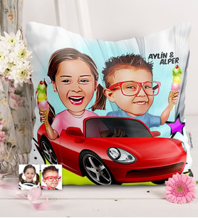 BK Gift Kişiye Özel Kardeşler Karikatürlü  Yastık