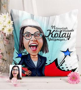 BK Gift Kişiye Özel Bayan Mühendis Karikatürlü  Yastık  1