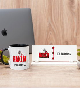 Hakim Siyah Kupa Bardak Ve Masa İsimliği Hediye Seti