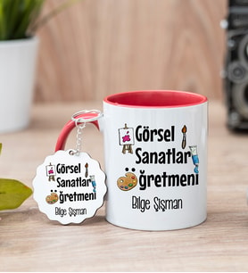 Görsel Sanatlar Öğretmeni Kırmızı Kupa Bardak Ve Anahtarlık Set
