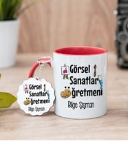 Görsel Sanatlar Öğretmeni Kırmızı Kupa Bardak Ve Anahtarlık Set