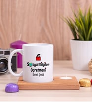 Sosyal Bilgiler Öğretmeni Ahşap Altlıklı Mumlu Beyaz Kupa Bardak