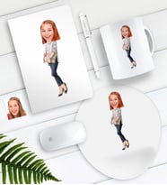 BK Gift Kişiye Özel Bayan Karikatürlü Defter Kalem Kupa Mouse Pad Seti-11 (Model 1)