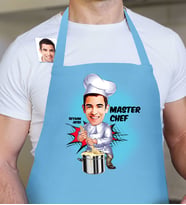 BK Gift Kişiye Özel Bay Chef Karikatür Mavi Mutfak Önlüğü  3