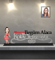 Kişiye Özel Bayan Karikatürlü Kolay Yetişmiyor Ahşap Biblo Model-4