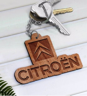 Citroen Logolu Ahşap Anahtarlık-1 (Beyaz)