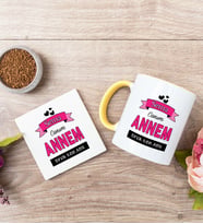 Canım Annem Sarı Kupa Bardak Ve Bardak Altlığı Seti