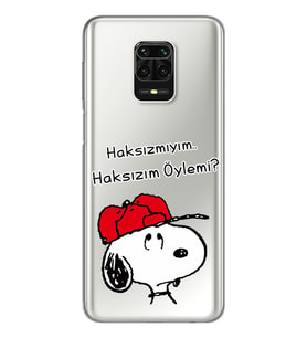 Snoopy Tasarımlı Süper Şeffaf Silikon Telefon Kılıfı Xiomai Redmi Note 9 Pro - N