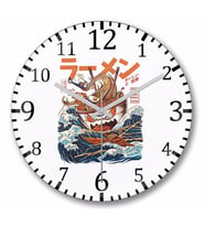 The Great Ramen off Kanagawa  Duvar Saati Bombeli Gercek Cam