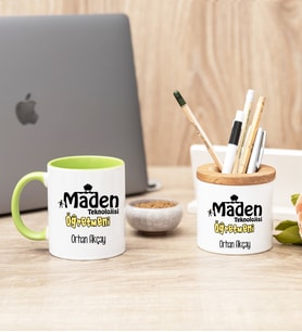 Maden Teknolojisi Öğretmeni Yeşil Kupa Bardak Ve Kalemlik Hediye Seti