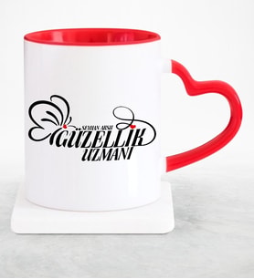 BK Gift Kişiye Özel Mesleki Güzellik Uzmanı Kırmızı Kalpli Kupa Bardak  2