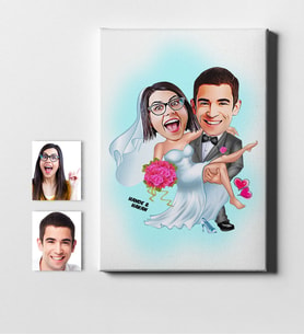 BK Gift Kişiye Özel Evleniyoruz Karikatür Kanvas Tablo 50x70cm 9