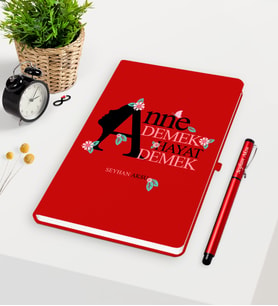 BK Gift Kişiye Özel Anne Demek Hayat Demek Kırmızı Defter Kalem Seti