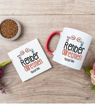 Rehber Öğretmen Kırmızı Kupa Bardak Ve Bardak Altlığı Seti