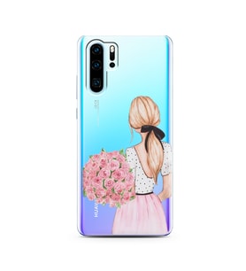 Çiçekli Kız Tasarımlı Süper Şeffaf Silikon Telefon Kılıfı Huawei P30 Pro 
