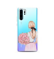 Çiçekli Kız Tasarımlı Süper Şeffaf Silikon Telefon Kılıfı Huawei P30 Pro 