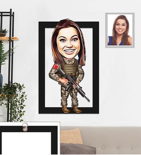 Kişiye Özel Asker Karikatürlü 3D Ahşap Tablo 30x47 Bayan-1