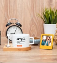 Sevgili Kelime Anlamı Fincan ve Turuncu Mini Fotoğraf Çerçevesi