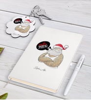 BK Gift Kişiye Özel Noel Baba Beyaz Defter Kalem ve Anahtarlık Hediye Seti-4 (Model 1)