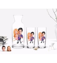 BK Gift Kişiye Özel Renkli Baskılı Sevgililer Karikatürlü İkili Rakı Bardağı ve Karaf Hediye Seti-3 (Model 1)