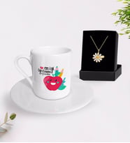 BK Gift Kişiye Özel En İyi Öğretmen Türk Kahvesi Fincanı ve İsimli Papatya Kolye Hediye Seti-11 (Model 1)