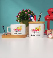 Müzik Öğretmeni Ahşap Altlıklı Fincan ve Kalemlik Seti
