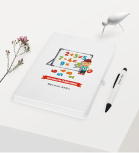 BK Gift Kişiye Özel Matematik Öğretmeni Temalı Beyaz Defter Kalem Hediye Seti - 5