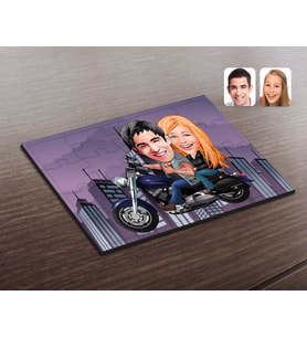 BK Gift Kişiye Özel Motorcu Sevgililer Karikatürlü Ahşap Puzzle-1