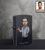 Kişiye Özel Doktor Karikatürlü UV Baskılı Siyah Benzinli Çakmak Bay-7