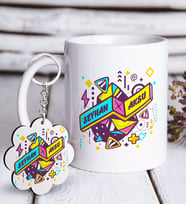 BK Gift Kişiye Özel İsimli Beyaz Kupa ve Anahtarlık Hediye Seti-66 (Model 1)