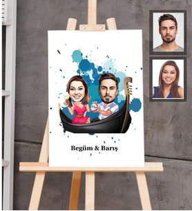 Kişiye Özel Sevgili Karikatürlü Ahşap Tablo 30x47  Model 18