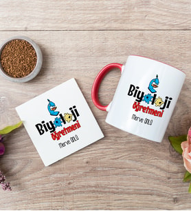 Biyoloji Öğretmeni Kırmızı Kupa Bardak Ve Bardak Altlığı Seti