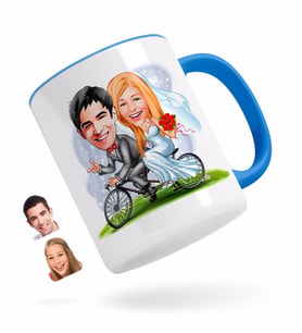 BK Gift Kişiye Özel Evleniyoruz Karikatürlü Mavi Kupa Bardak-3