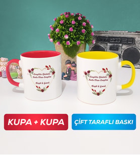 İkili Sevgiliye Sevgililer Günü Hediyesi 13 Kupa Bardak Kırmızı Sarı