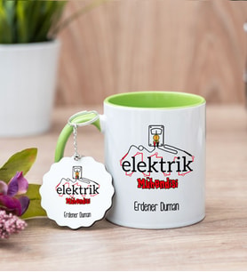 Elektrik Mühendisi Yeşil Kupa Bardak Ve Anahtarlık Set