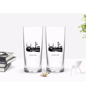 BK Gift Kişiye Özel Renkli Baskılı Ankara Tasarımlı Turistik İkili Rakı Bardağı Seti-2 (Beyaz)