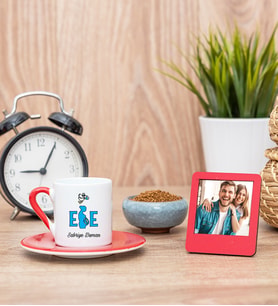 Ebe Kırmızı Türk Kahvesi Fincanı ve Kırmızı Mini Fotoğraf Çerçevesi