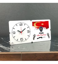 Polise Hediye Ahşap Masa Saati 002