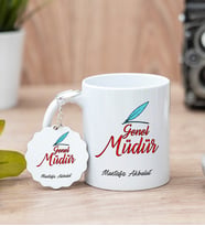 Genel Müdür Beyaz Kupa Bardak Ve Anahtarlık Set