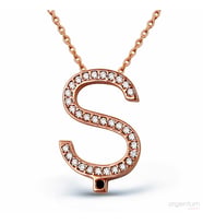 Zirkon Taşlı Gümüş Ş Harfi Kolye - N091101 (Rose)