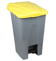 Safell Plastik Köşeli Pedallı Çöp Kovası 70 Lt - Tekerlekli - Pedallı Çöp Konteyneri - Gri Sarı